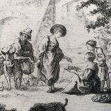 18th century forged water engraving children on the farm engraved by le prince circa 1750, printer basan n° 12
