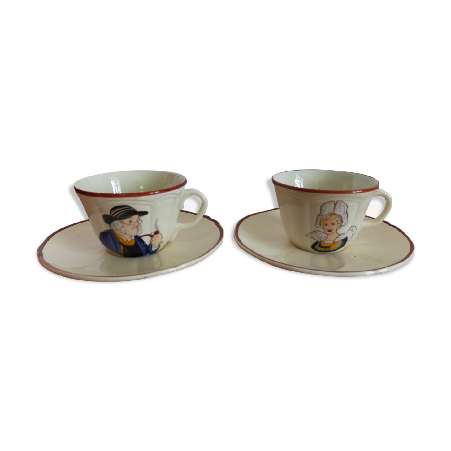 Vintage saucer cups in Breton earthenware