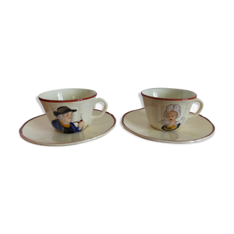 Vintage saucer cups in Breton earthenware