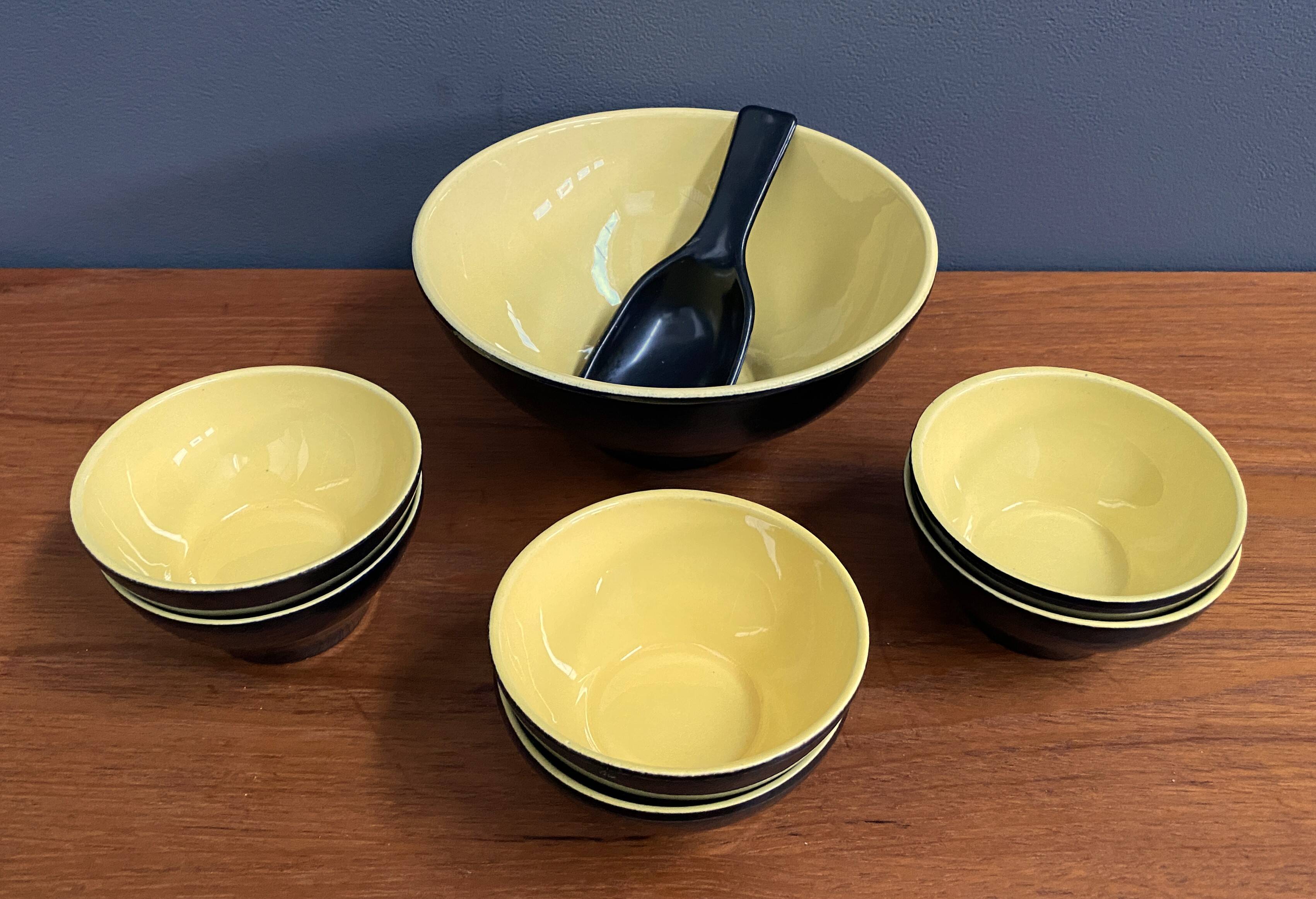 Ceramic black and yellow nuts dispender set 1960s