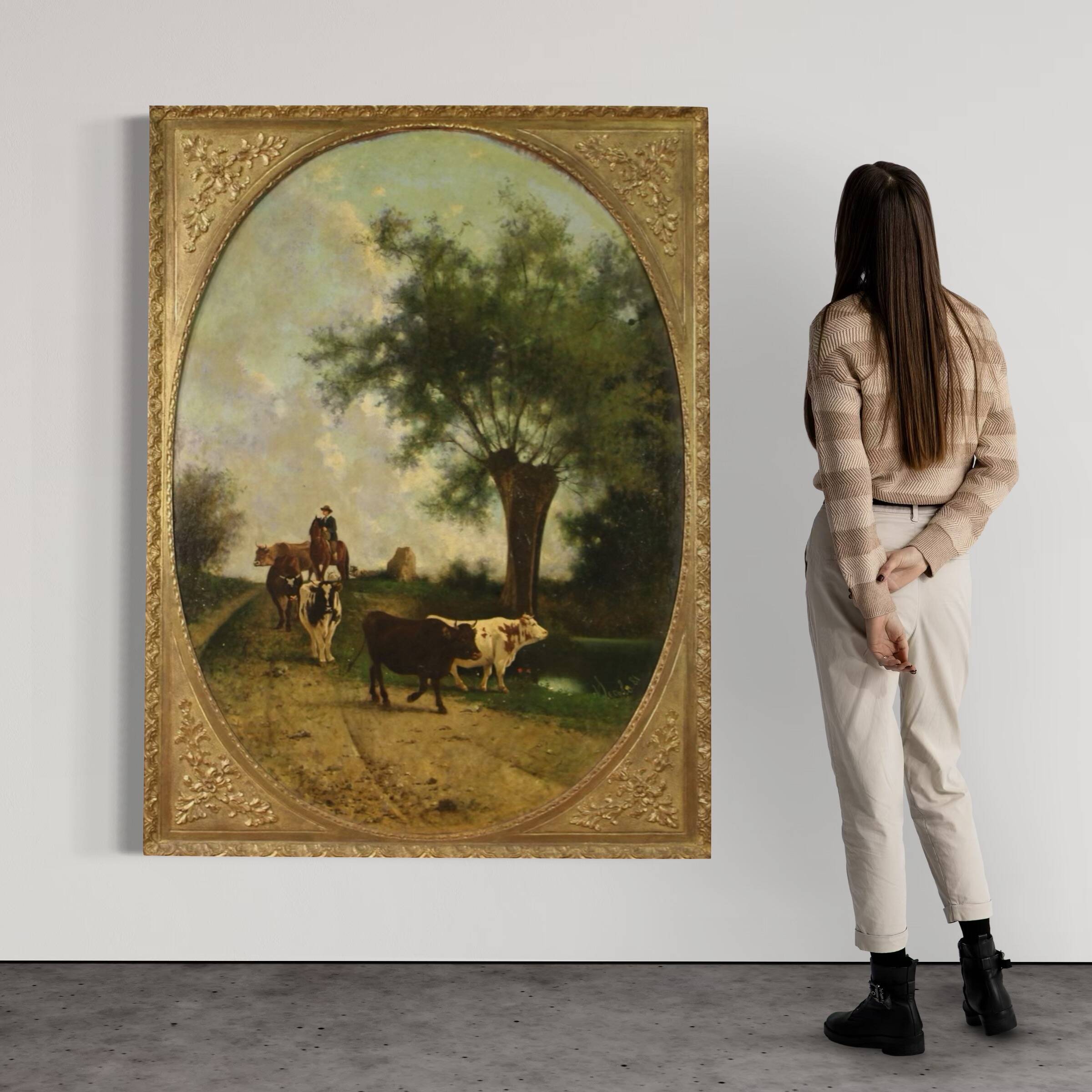 Antique Italian landscape painting signed and dated 1881