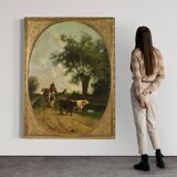 Antique Italian landscape painting signed and dated 1881