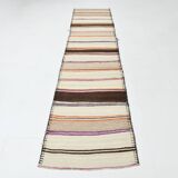 2x11 Brown & Cream Vintage Kilim Runner Rug, 75x337Cm