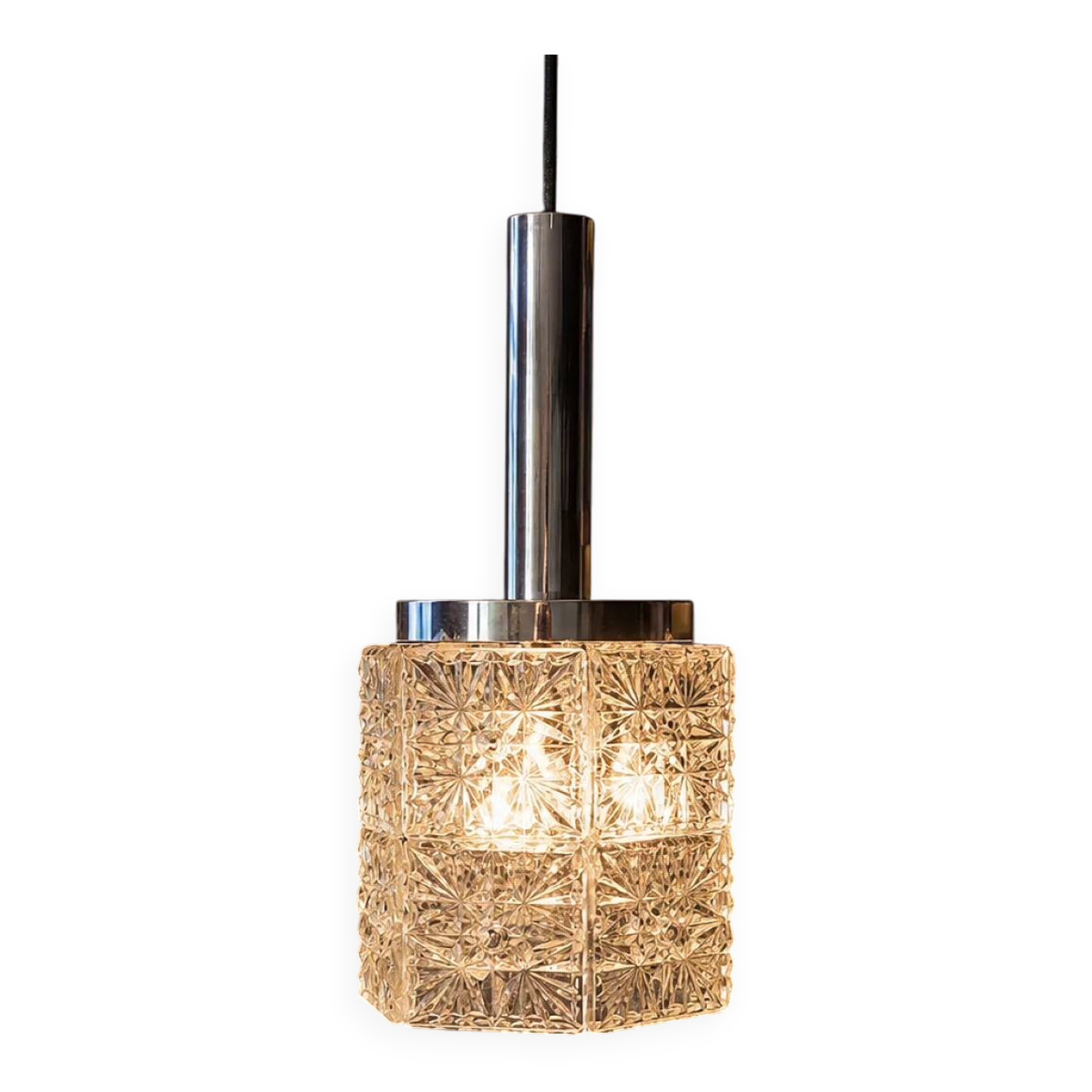 Vintage 1960s ceiling lamp, Venice, Crystal/steel