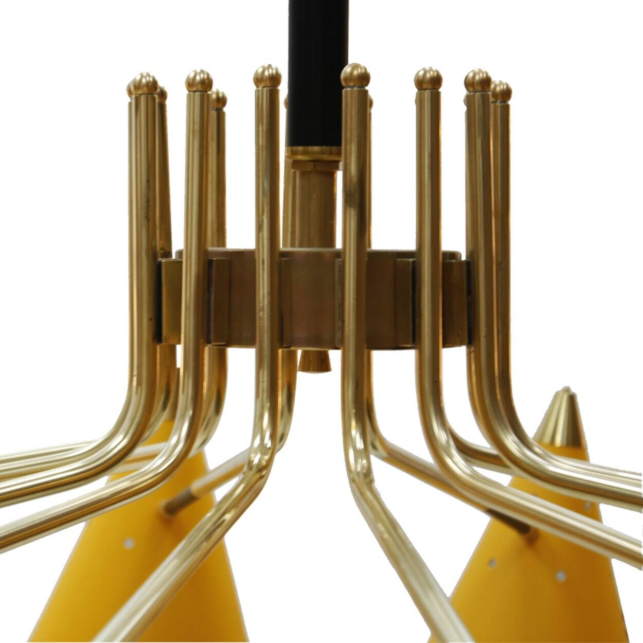 Mid-Century Modern Italian Yellow Lacquered Metal and Brass Pendant Lamp