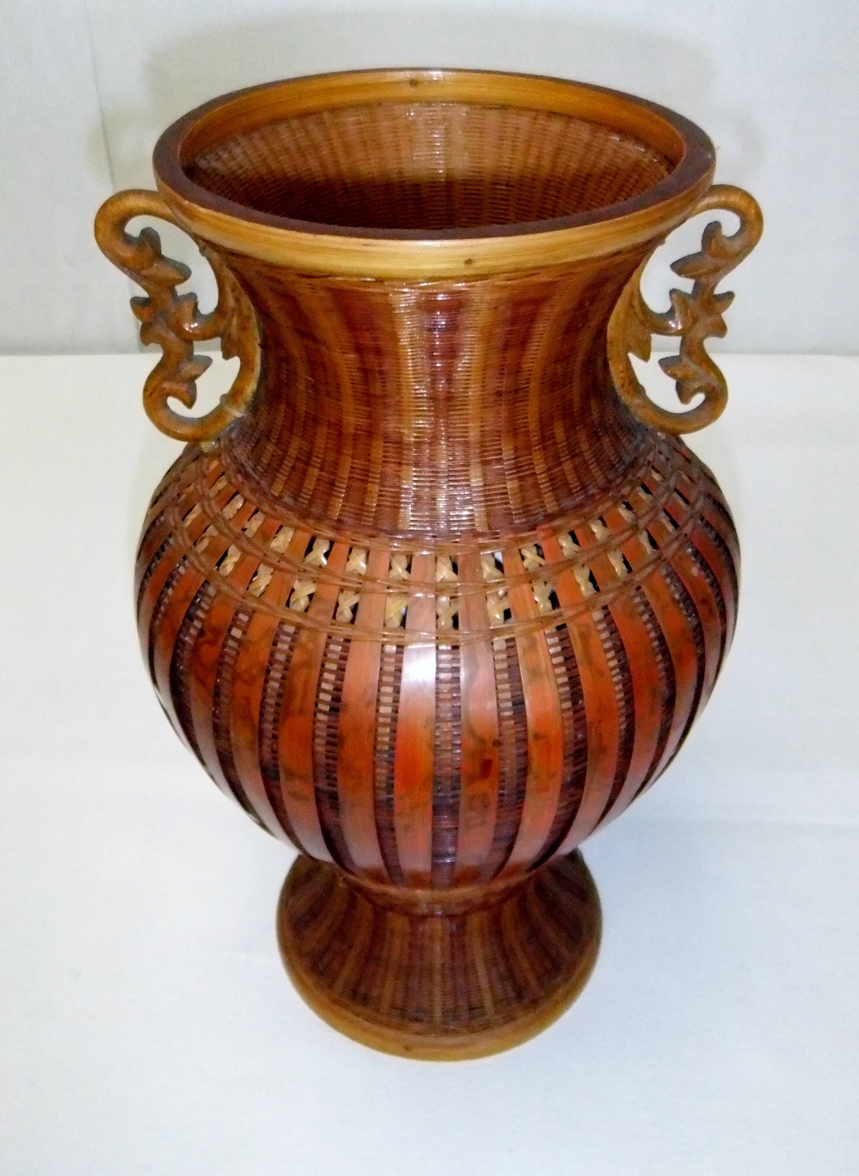 Antique Shanghai vase woven rattan bamboo ceramic People's Republic of China