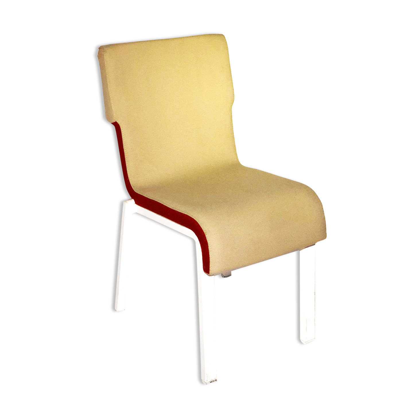 Contemporary design chair in white lacquered fabric and metal