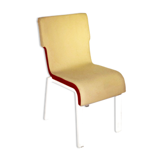 Contemporary design chair in white lacquered fabric and metal