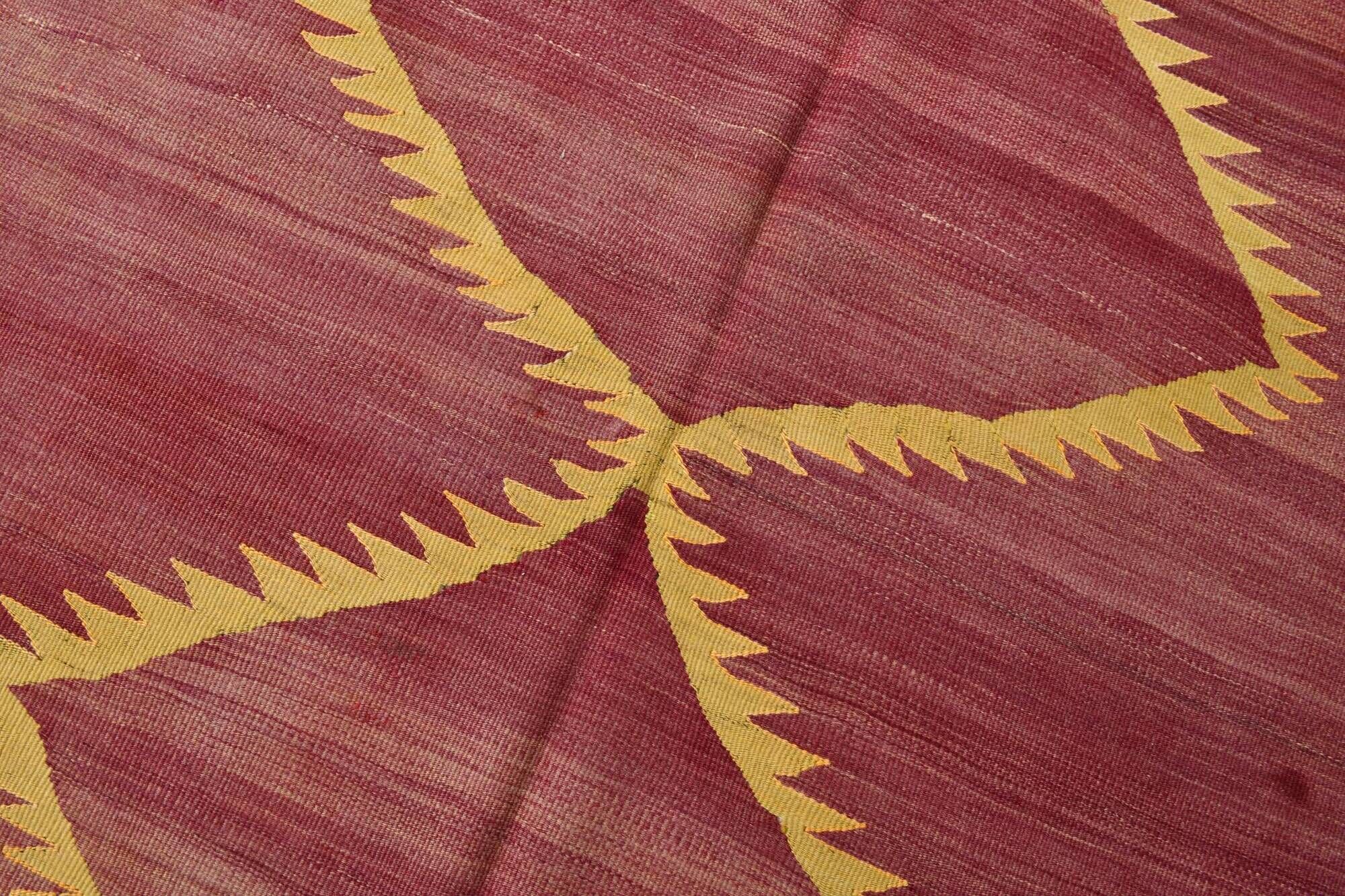 Wine Red & Orange Mid Century Modern Wool Kilim Rug, 153x239 Cm