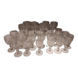Verres anciens gravés - 6 eau - 6 vin - 6 apéritif