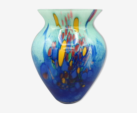 Vase en verre soufflé à inclusions verrerie d'art Soisy-sur-École - XXe |  Selency