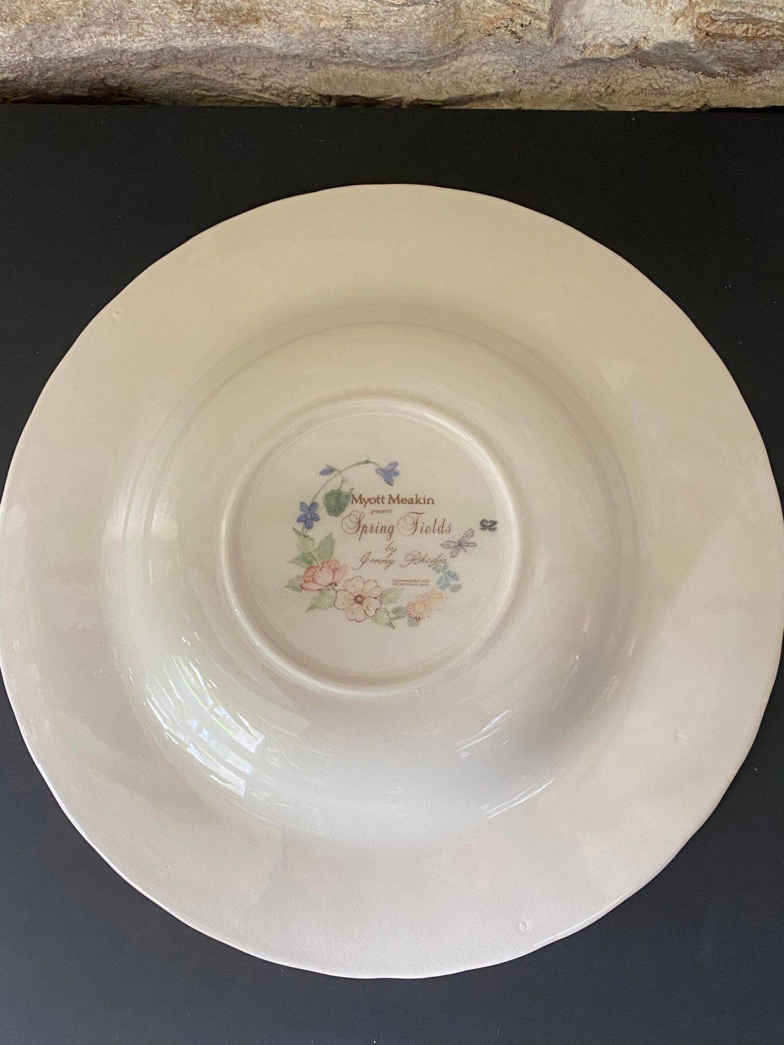 6 Myott Meaking English earthenware soup plates, Spring Fields decor