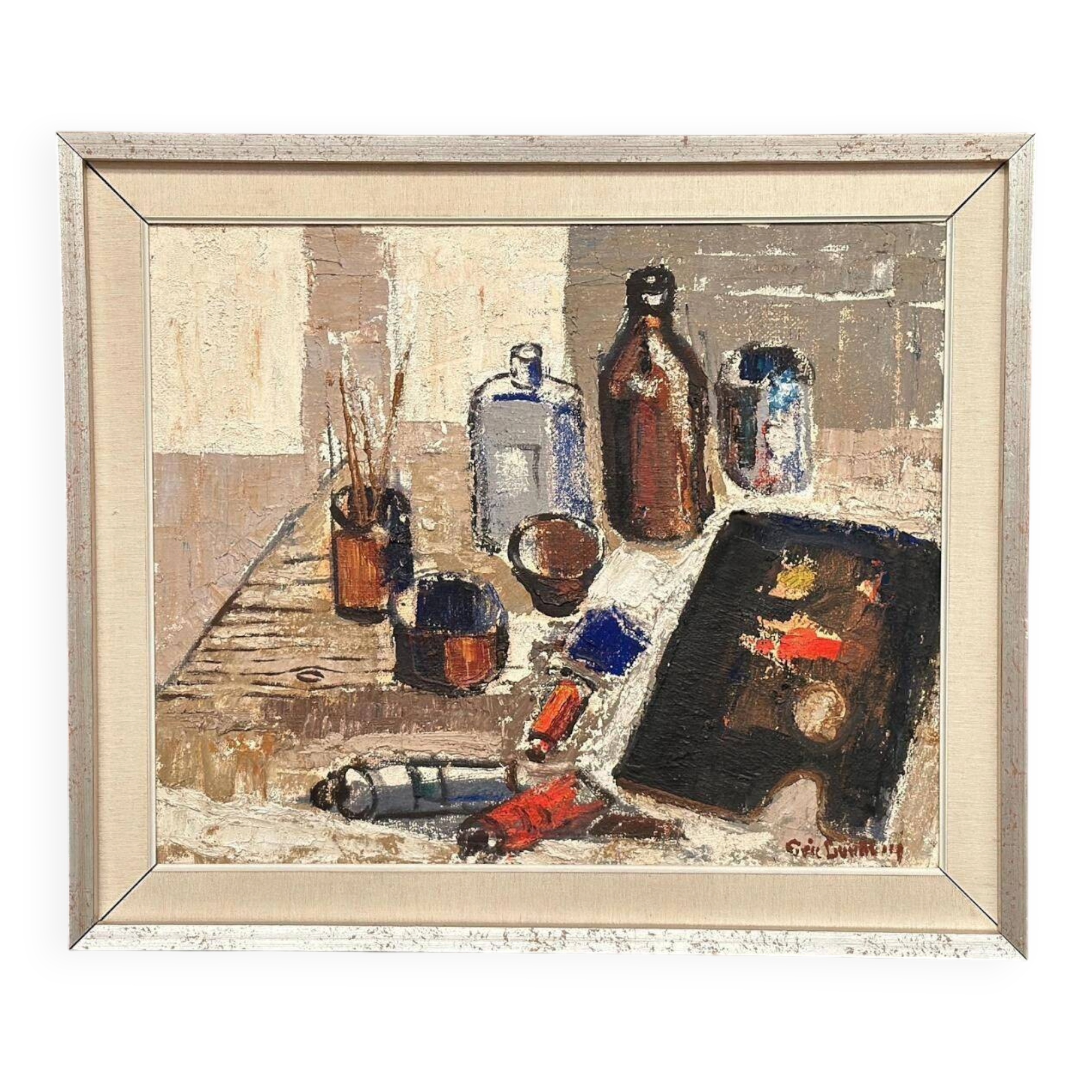 Original Swedish Oil On Canvas – “The Work Table Atelier” By Eric Lundberg