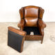 Dark brown sheep leather wingback armchair vintage