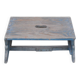 Rustic solid pine stool painted azure blue, low Hungarian farmhouse stool from the 1940s.