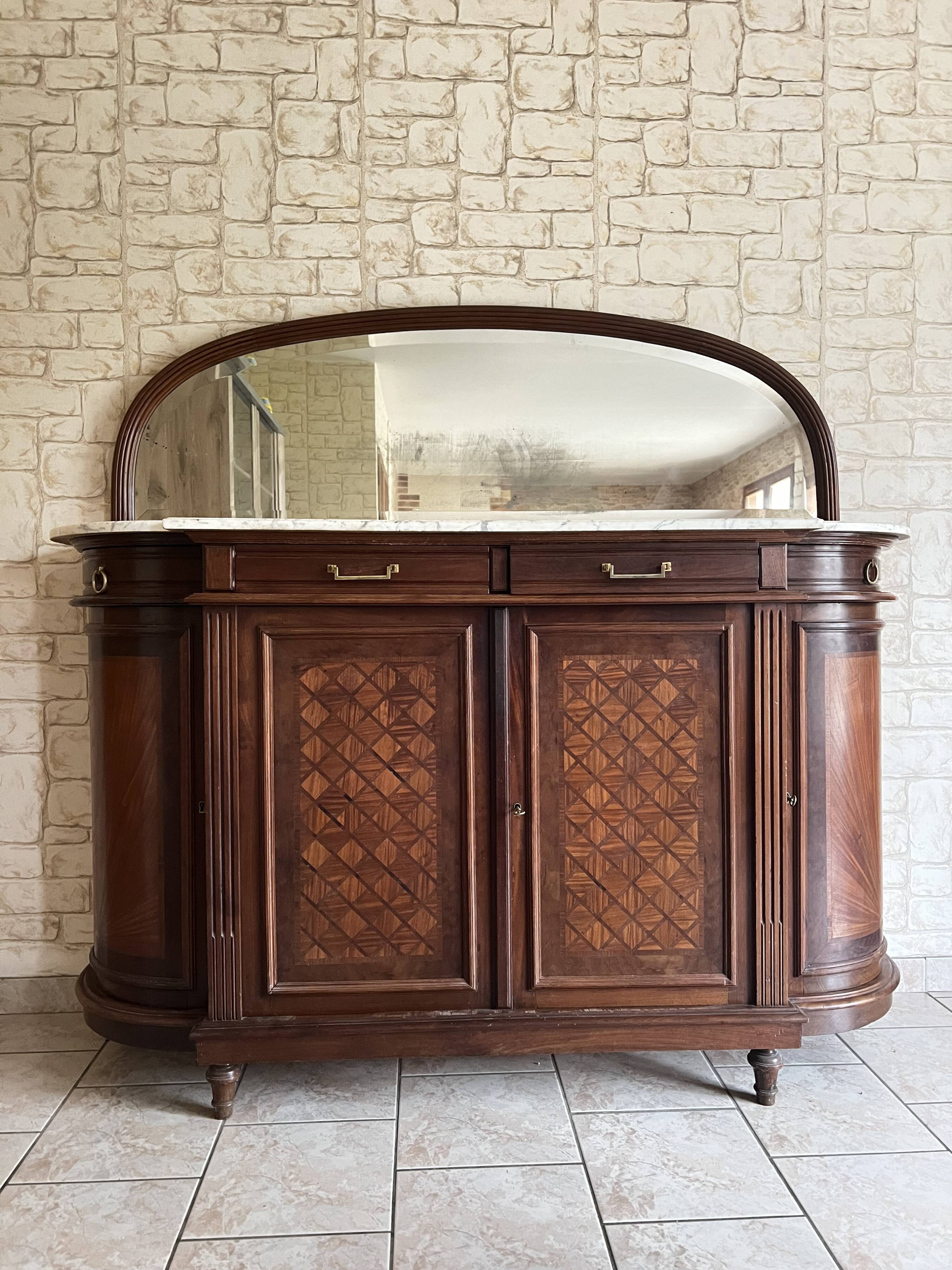 Grand meuble vintage en bois style marquetterie