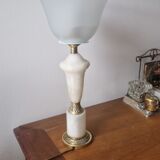 Neo-Empire style table lamp in alabaster and brass - V-shaped tulip shade