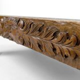 Table basse en chêne massif sculpté de faunes et plateau en marbre gris, France, circa 1940