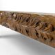 Solid oak coffee table carved with fauns and gray marble top, France, circa 1940