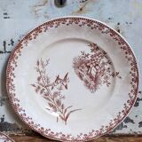 Sept assiettes à dessert terre de fer aux oiseaux f.f.Pexonne fin XIX ème