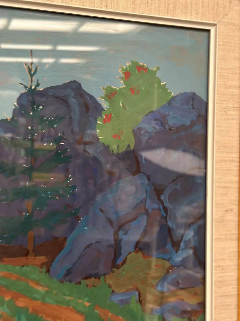 Original Swedish Gouache – "Landscape" by Willy Lindeberg – Signed – Vintage and Framed – 54.5 × 41.5 cm (21.5" × 16.3")