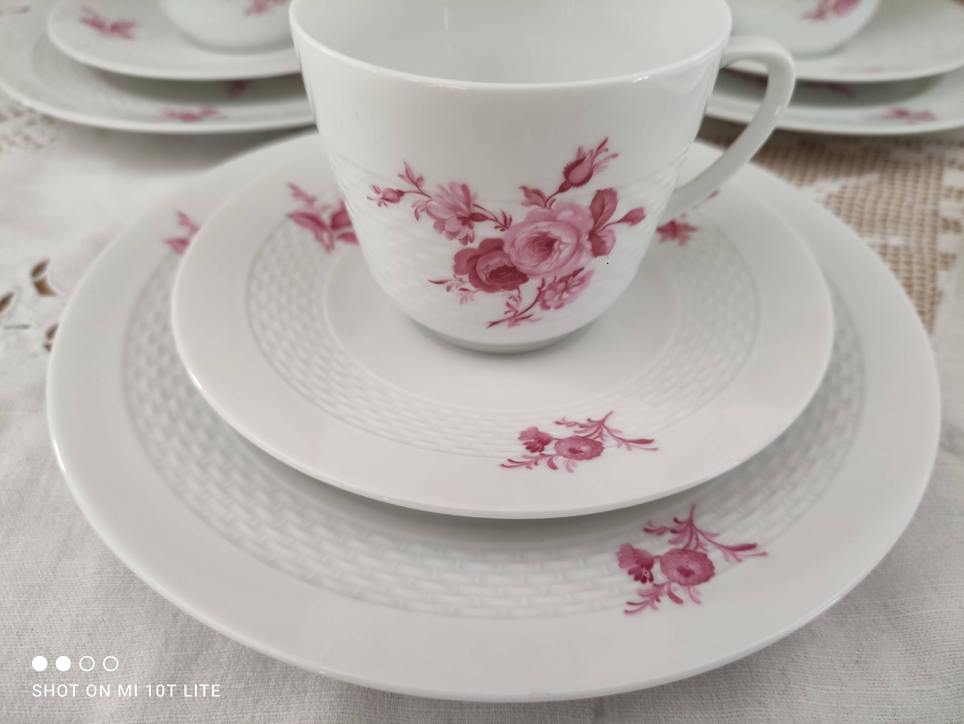 Coffee set 16 pieces porcelain bavaria white décor pink roses