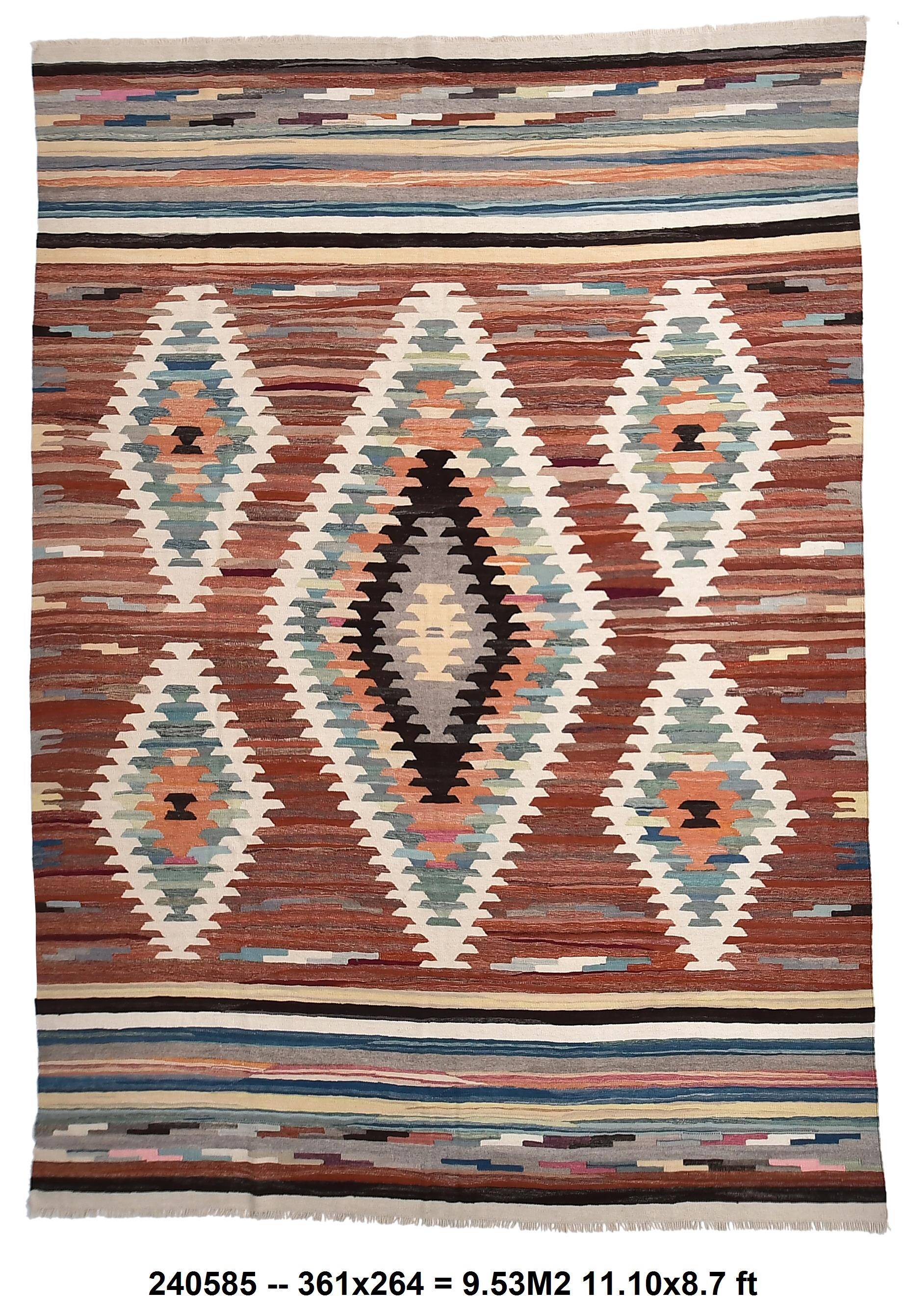 Large Woll Kilim Rug, Red Vintage Turkish kilim carpet 260x360 cm