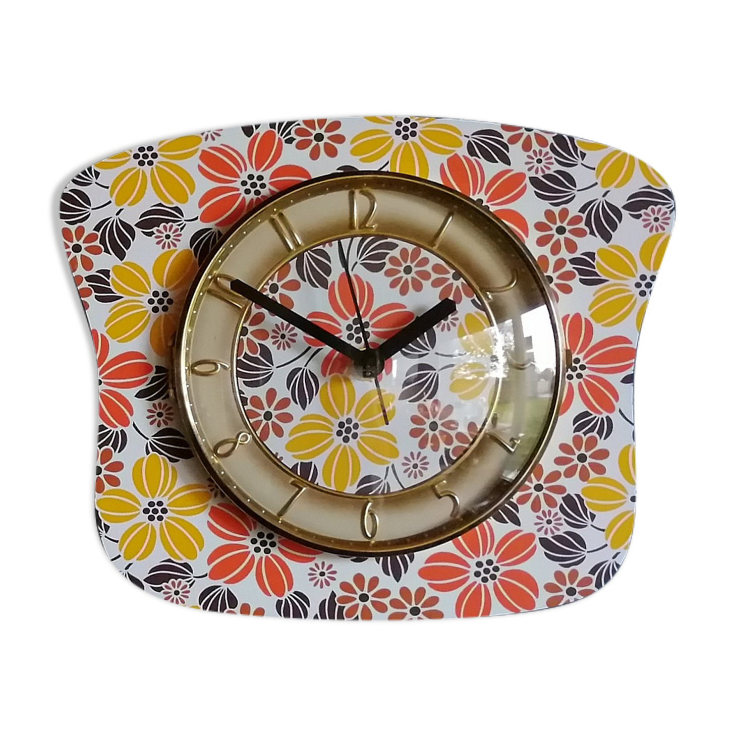 Vintage clock silent wall pendulum "Flowers"