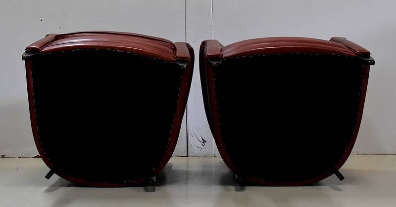 Pair of Small Club Armchairs in Sheepskin - Reproduction