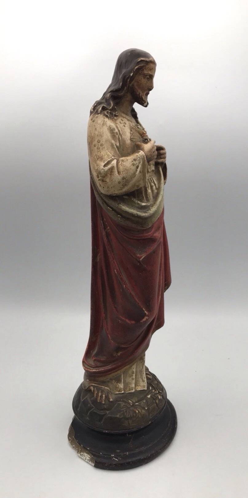 SACRED HEART of Jesus, polychrome plaster religious statue signed 19th century.