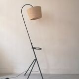 Lampadaire liseuse vintage filaire en metal et osier, 1960