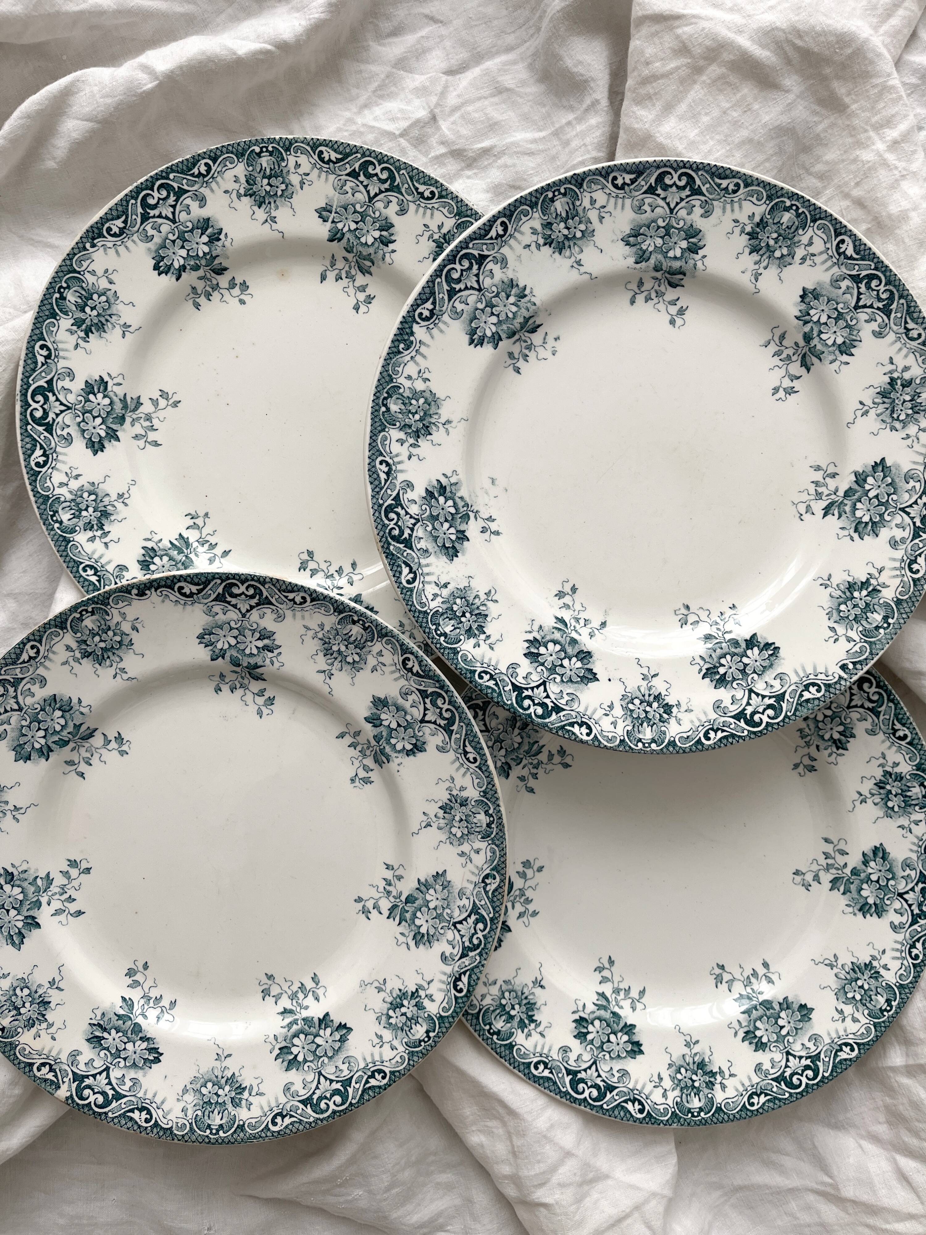 4 assiettes plates en terre de fer "Primevère" Saint Amand et Hamage