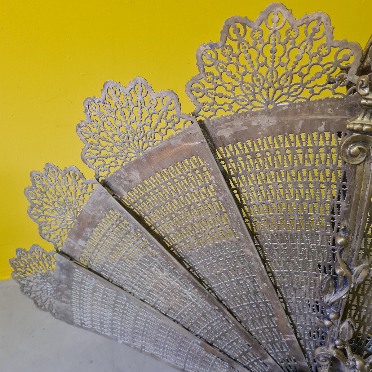 Antique french bronze fireplace screen peacock, from around 1900.