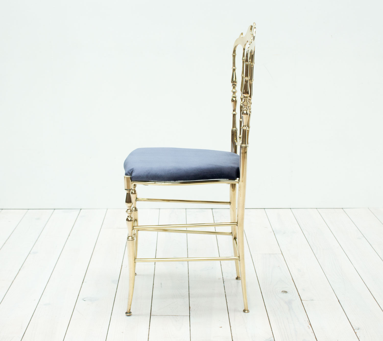 Italian Chiavari brass & blue velvet chair, 1950s