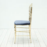 Italian Chiavari brass & blue velvet chair, 1950s