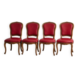 Set of Louis XV Cabriolet Chairs – Carved Wood & Bordeaux Leather
