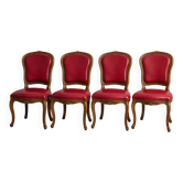 Set of Louis XV Cabriolet Chairs – Carved Wood & Bordeaux Leather