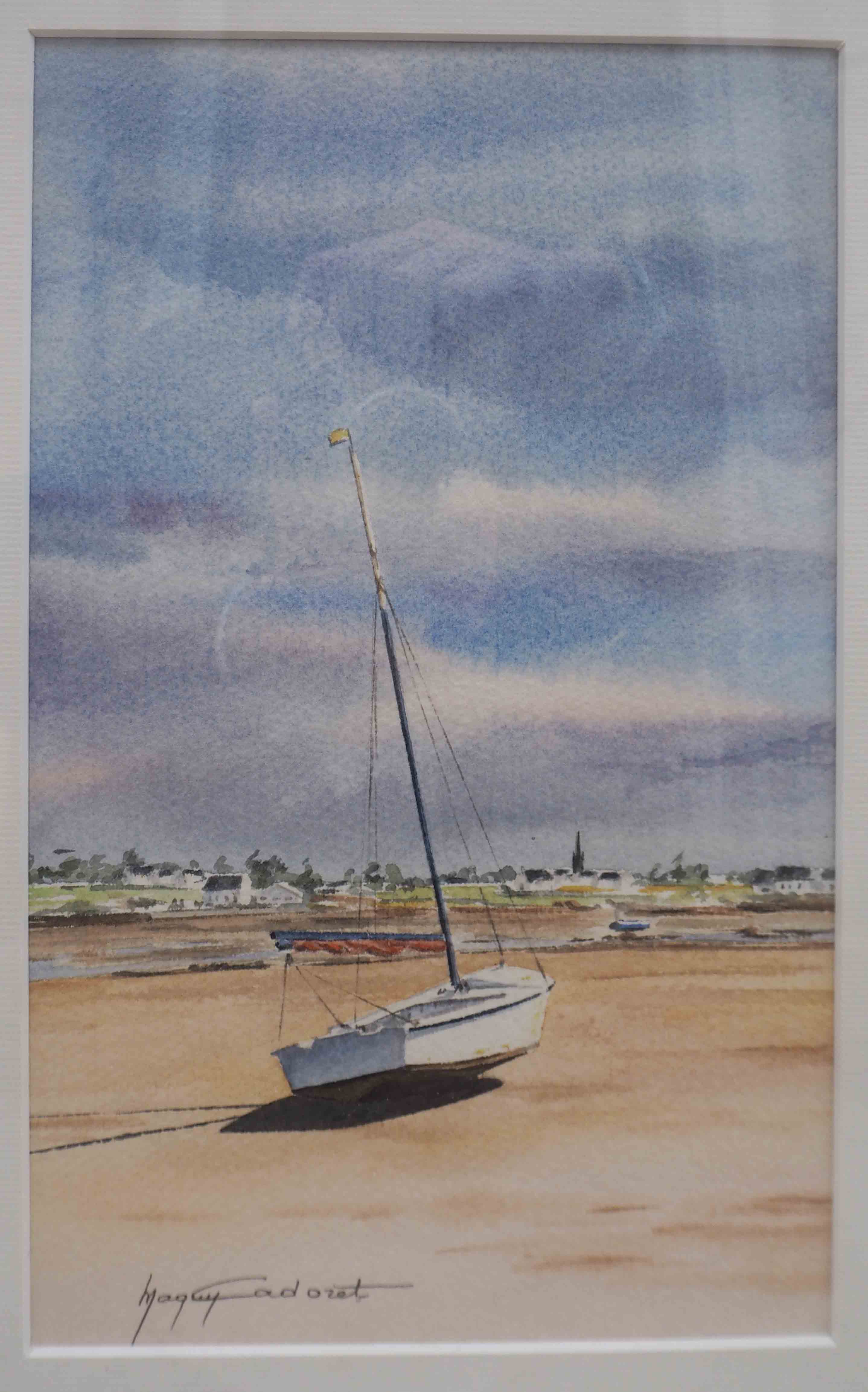 Painting watercolor "Voilier à du Po Cove" (Morbihan) by Mr Caboret-Lessard