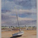 Painting watercolor "Voilier à du Po Cove" (Morbihan) by Mr Caboret-Lessard