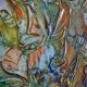 Framed abstract painting under glass