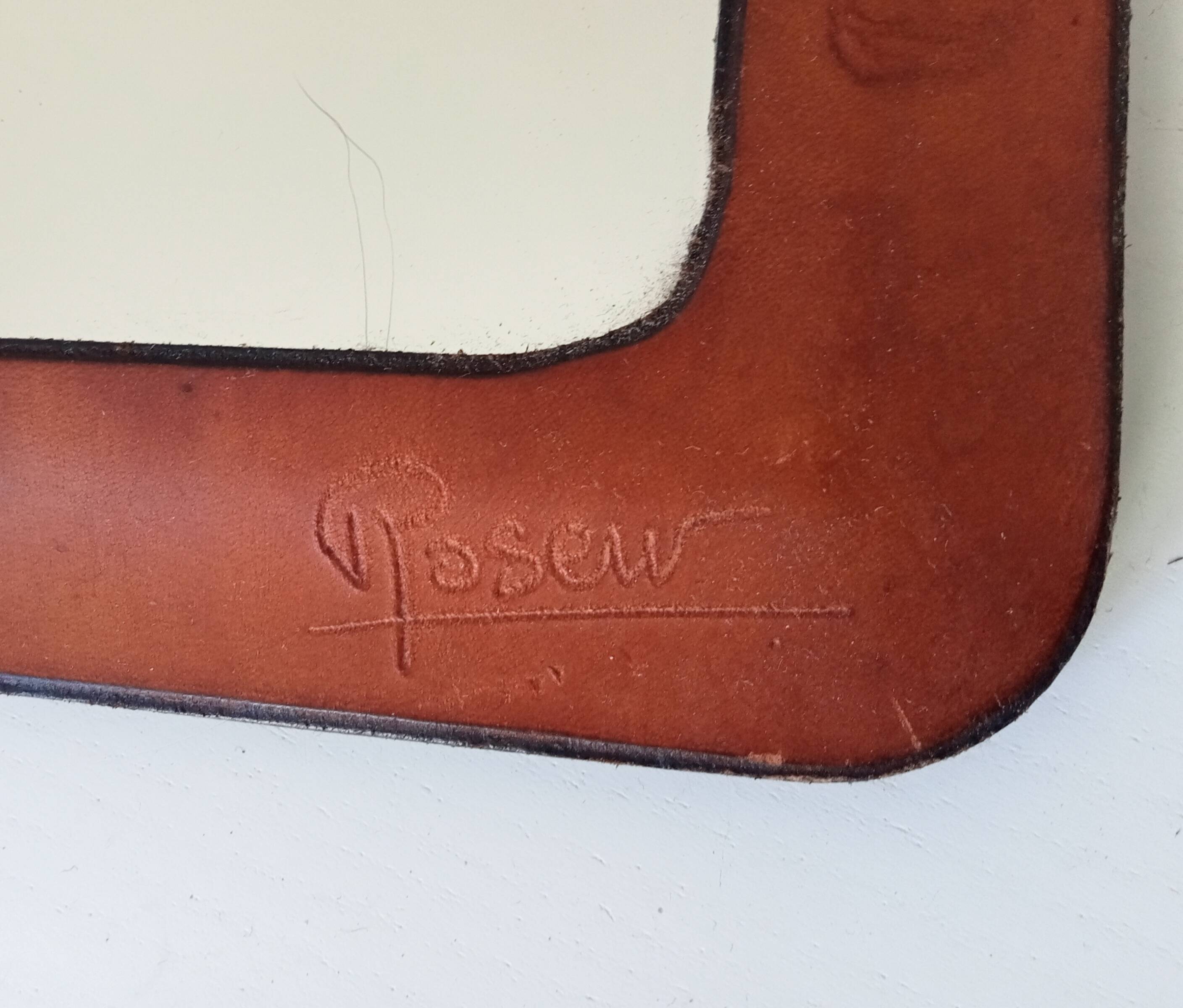 Vintage 70s mirror in wood and leather