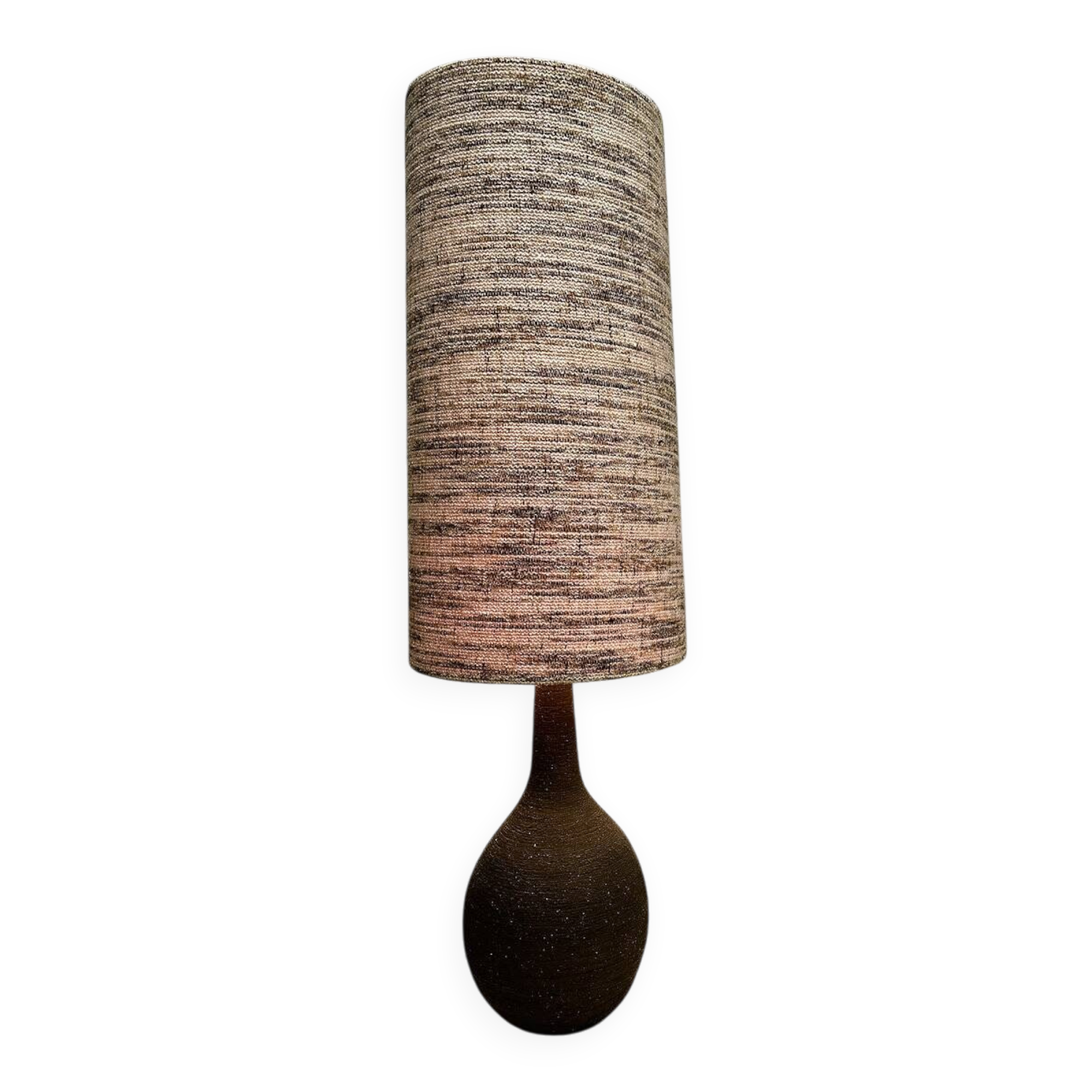Vintage XL ceramic floor lamp with textured wool shade, 1970s. France
