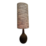 Vintage XL ceramic floor lamp with textured wool shade, 1970s. France