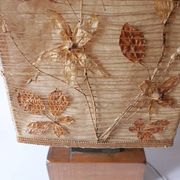 Large vintage lamp from the 70s, 1970 design, wood, metal, fabric.