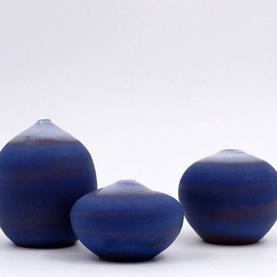 Set of 3 vintage blue miniature ceramics by Antonio Lampecco - Belgium