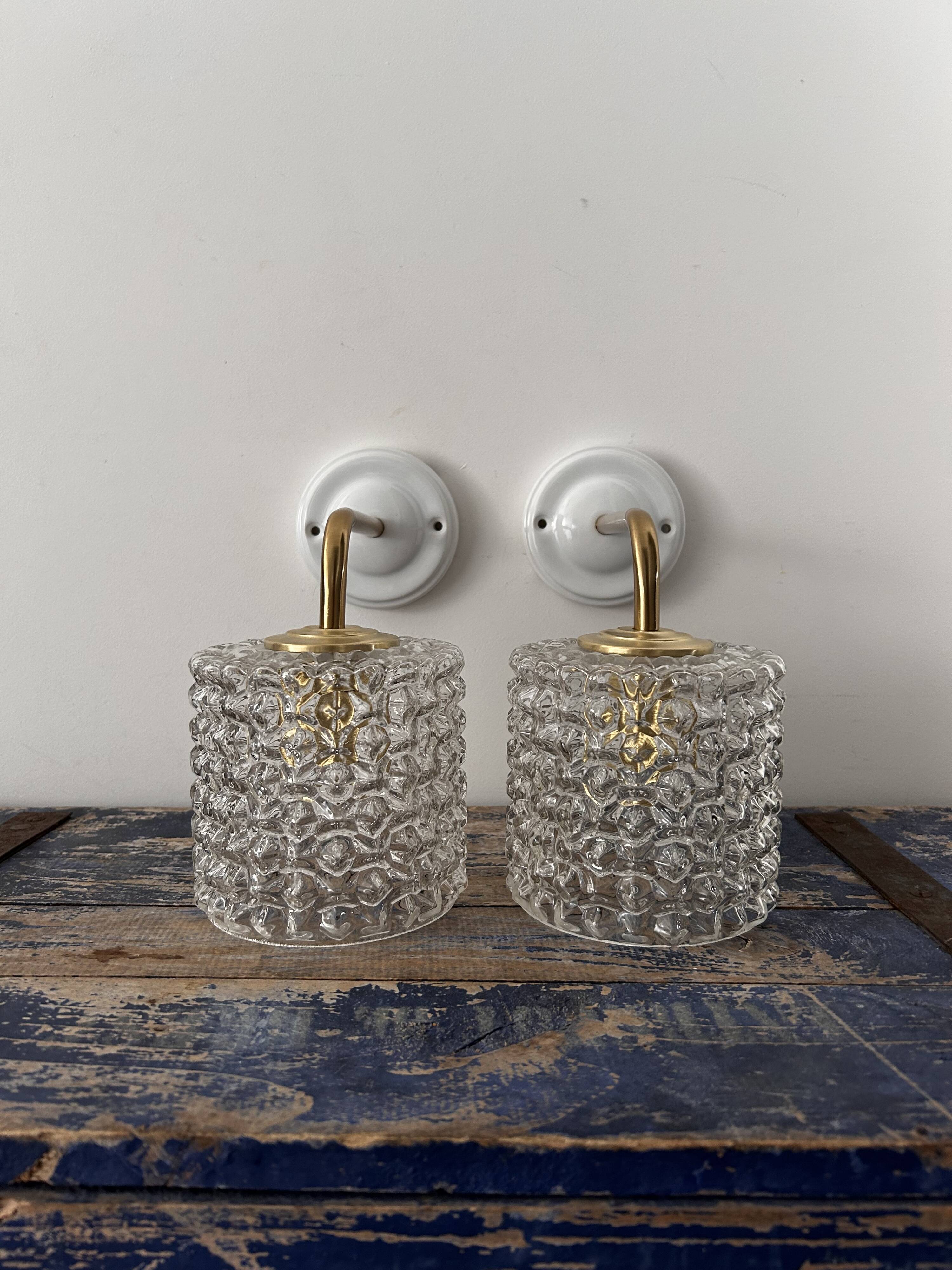 Pair of vintage chiseled glass wall lights