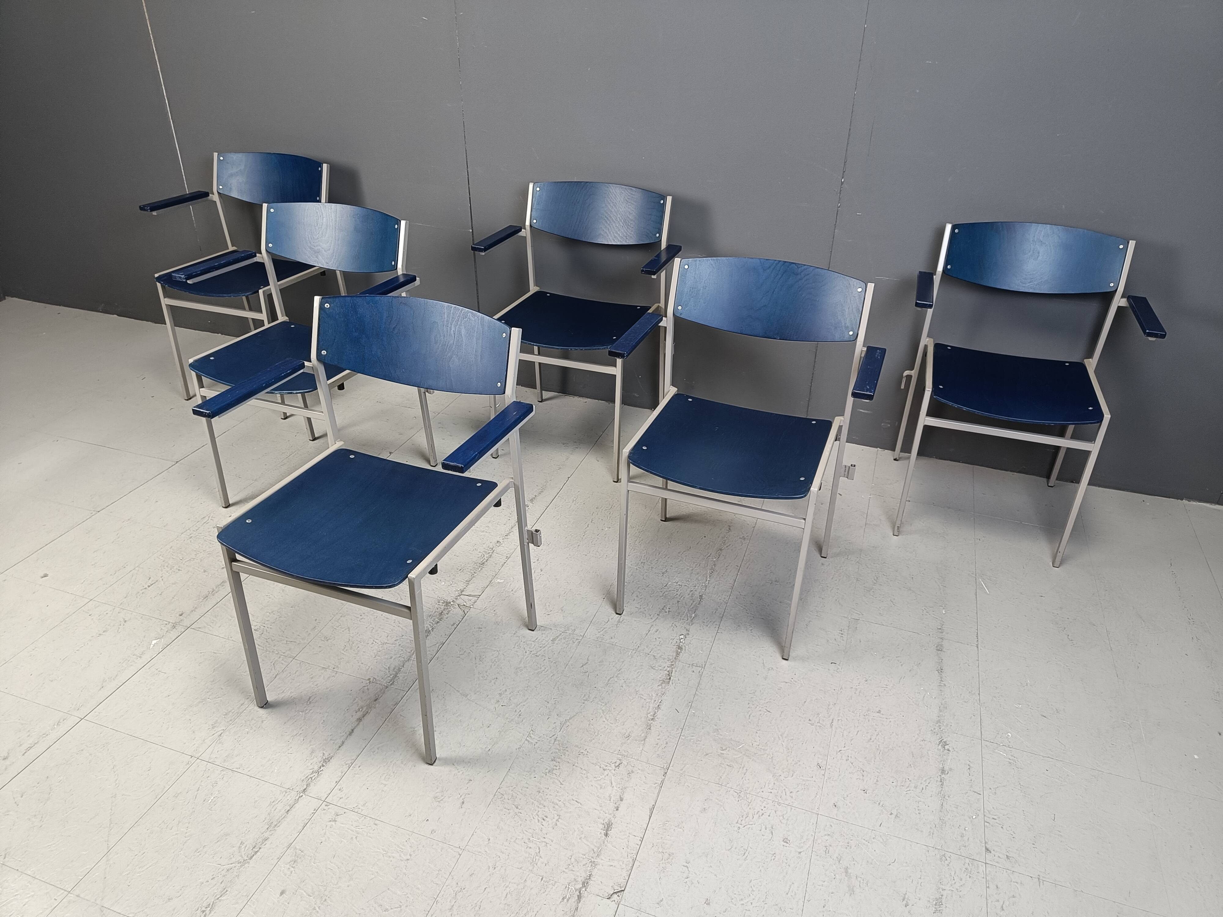 Minimalist Metal and Plywood Stackable Armchairs by Gijs Van Der Sluis