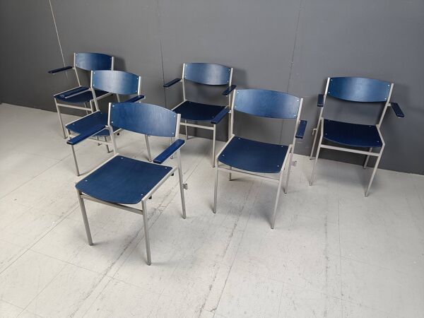 Fauteuils empilables minimalistes en métal et contreplaqué par Gijs Van Der Sluis