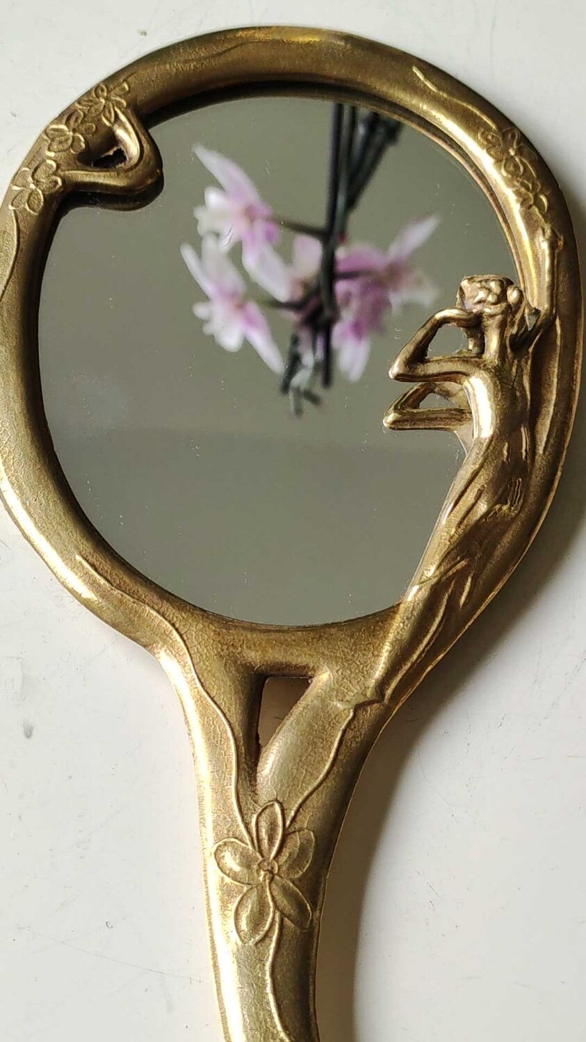 Miroir à main ovale en laiton