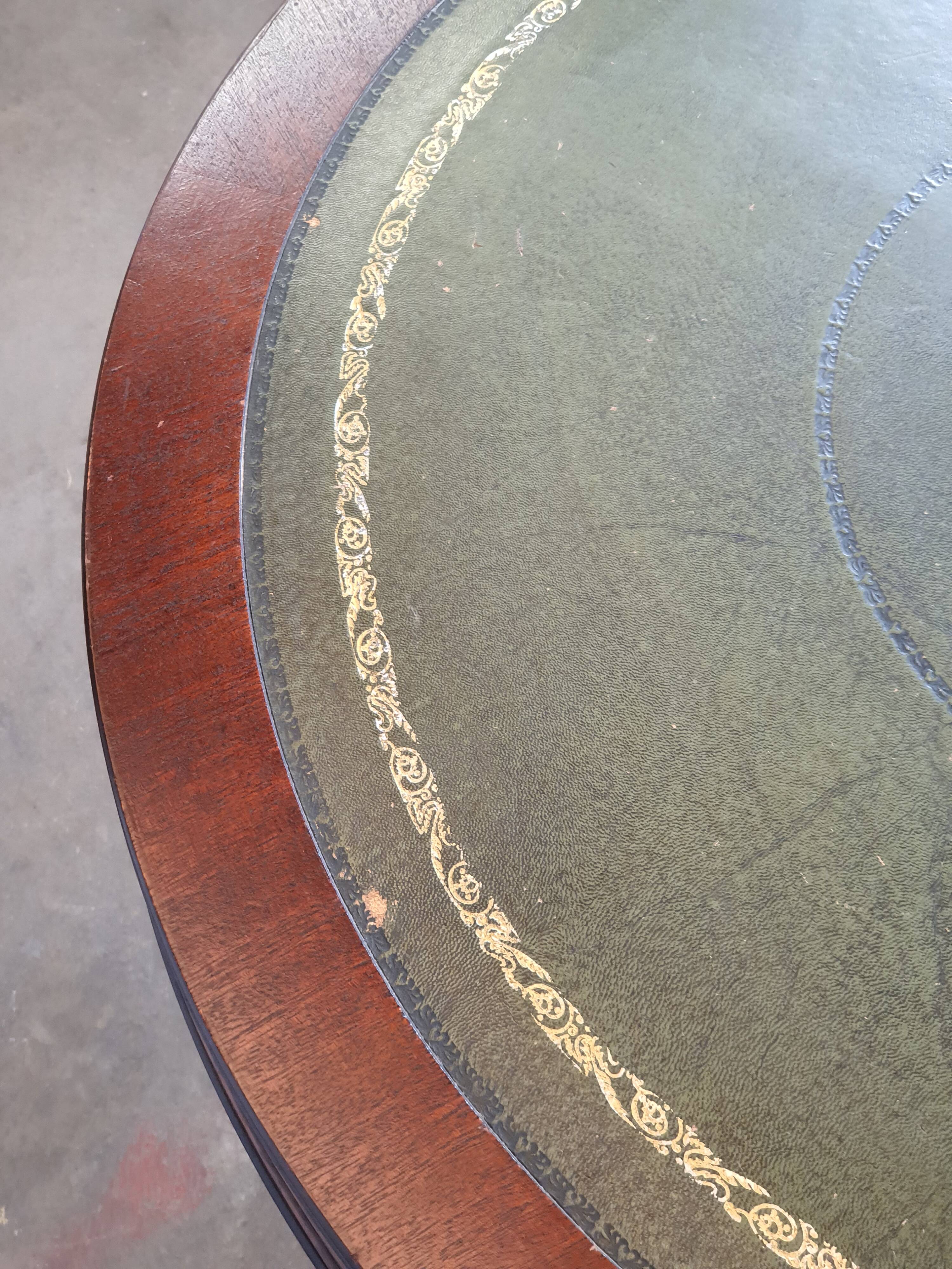 English game table leather tray and lion foot